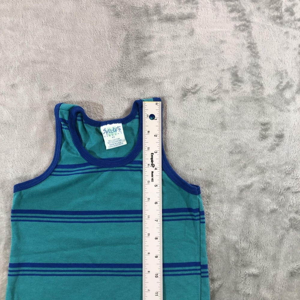 Vintage Sprockets Tank Top Boys 4T Green Blue Stripe Made USA Single Stitch - Picture 6 of 11